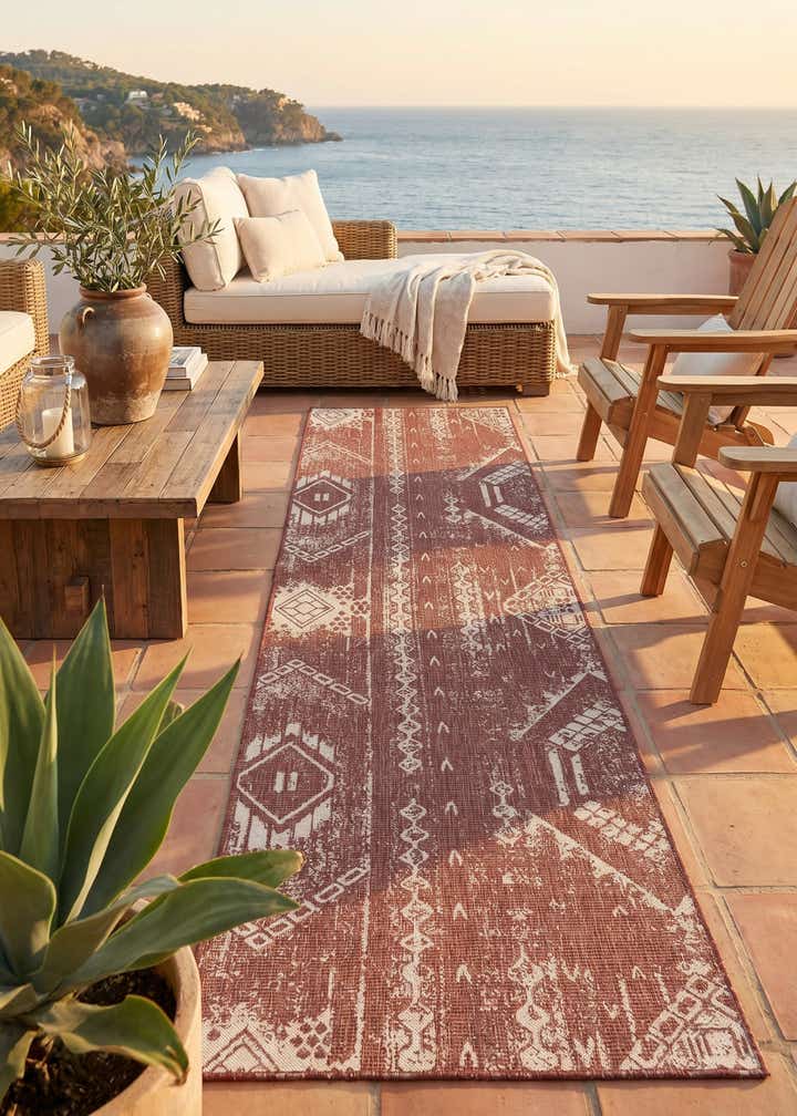 3' 3 x 14' Easy-Clean Bohemian Indoor / Outdoor Runner Rug