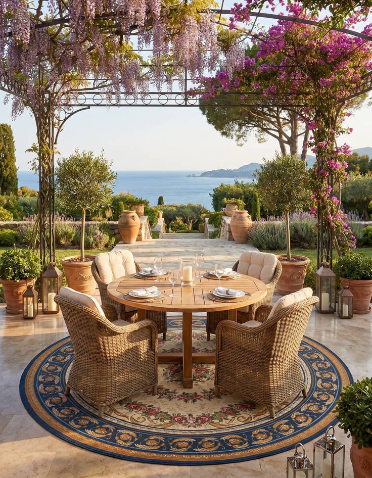 Detail image of 7' 10 x 7' 10 Easy-Clean Traditional Indoor / Outdoor Round Rug