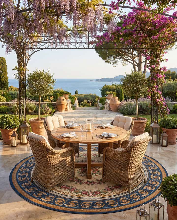 7' 10 x 7' 10 Easy-Clean Traditional Indoor / Outdoor Round Rug