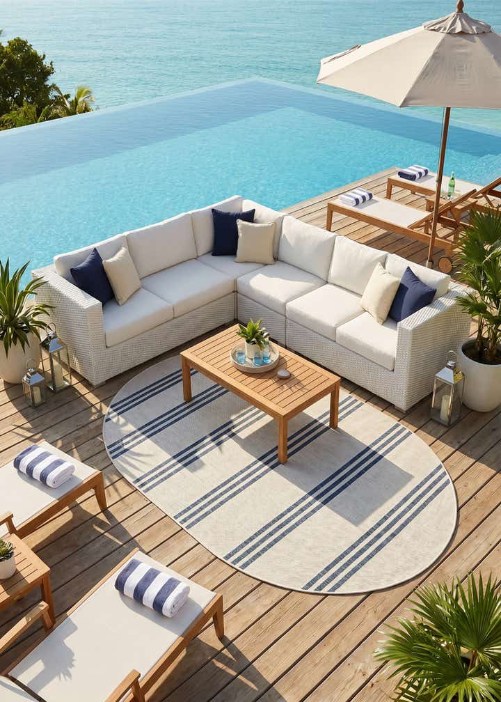 5' 3 x 8' Easy-Clean Jill Zarin Anguilla Indoor / Outdoor Oval Rug