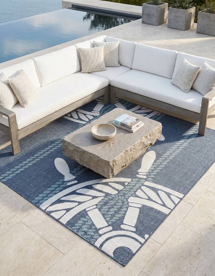 Detail image of 7' 10 x 7' 10 Easy-Clean Coastal Indoor / Outdoor Square Rug