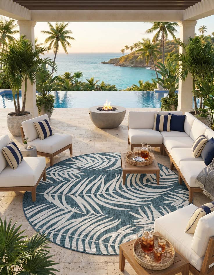 Detail image of 6' x 6' Easy-Clean Botanical Indoor / Outdoor Round Rug