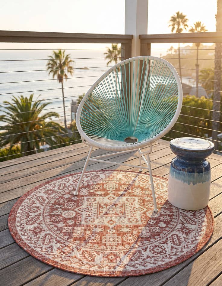 Detail image of 3' x 3' Easy-Clean Aztec Indoor / Outdoor Round Rug