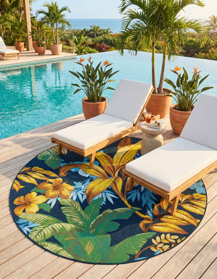 Detail image of 6' x 6' Easy-Clean Botanical Indoor / Outdoor Round Rug