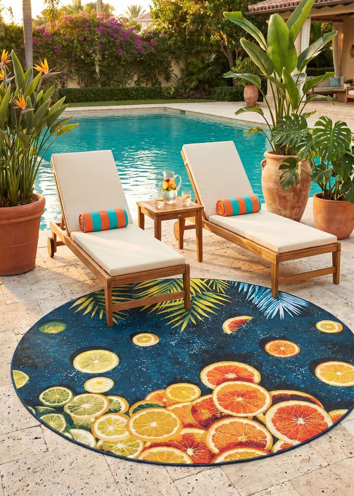 6' x 6' Easy-Clean Coastal Indoor / Outdoor Round Rug