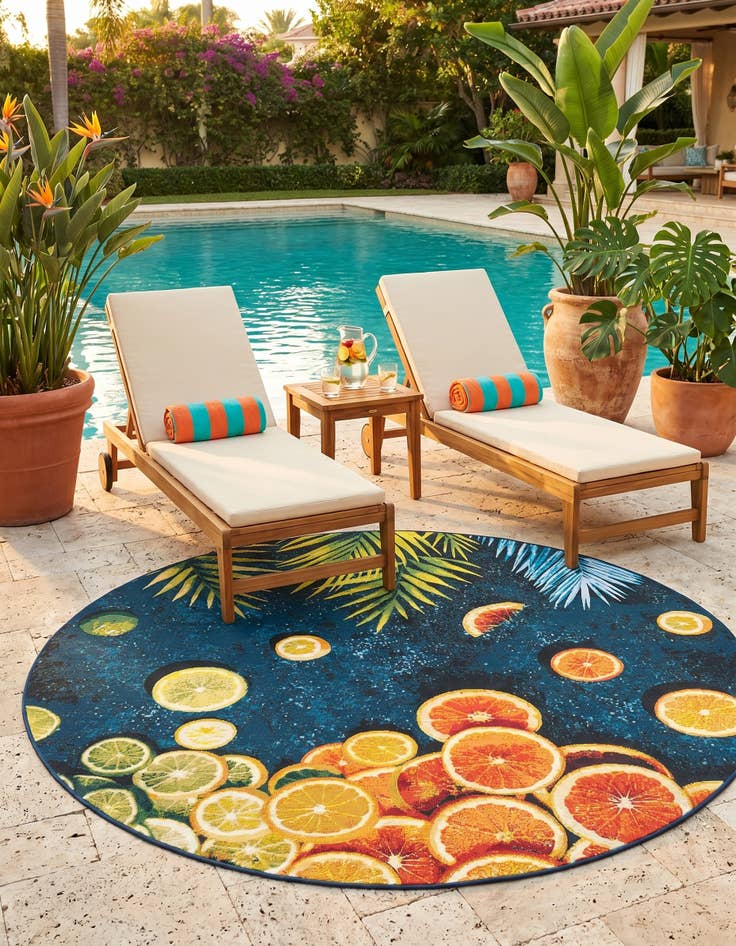 Detail image of 6' x 6' Easy-Clean Coastal Indoor / Outdoor Round Rug