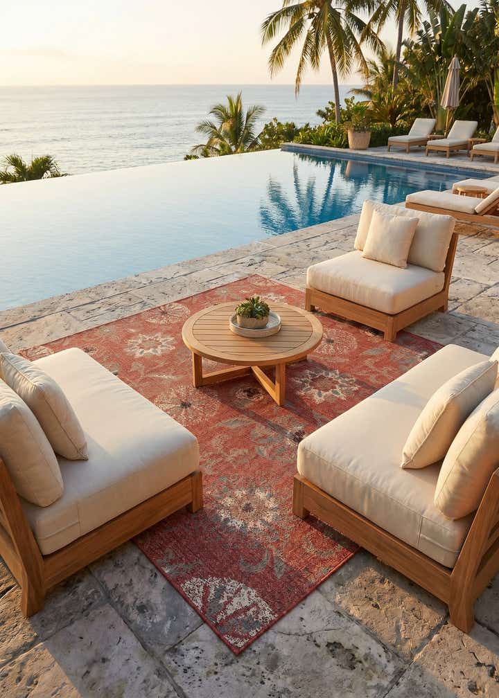 7' 10 x 7' 10 Easy-Clean Botanical Indoor / Outdoor Square Rug