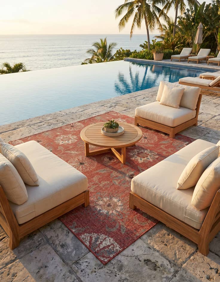 Detail image of 7' 10 x 7' 10 Easy-Clean Botanical Indoor / Outdoor Square Rug