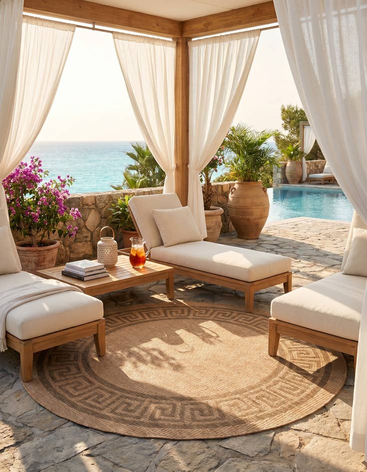 Detail image of 6' x 6' Easy-Clean Border Indoor / Outdoor Round Rug