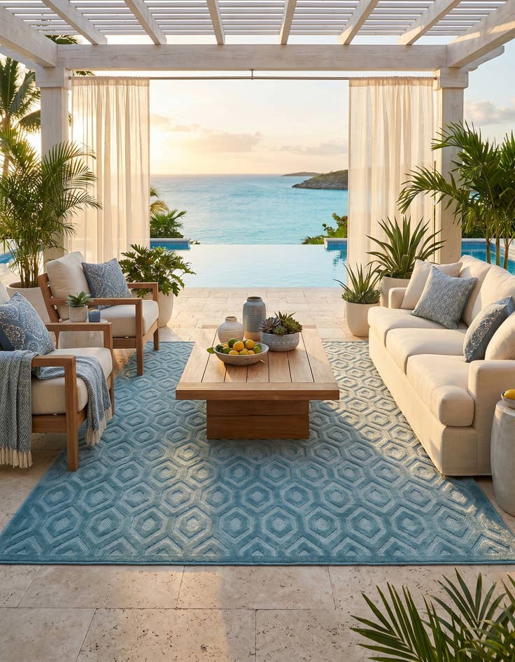 Detail image of 9' x 12' Easy-Clean Trellis Textured Indoor / Outdoor Rug