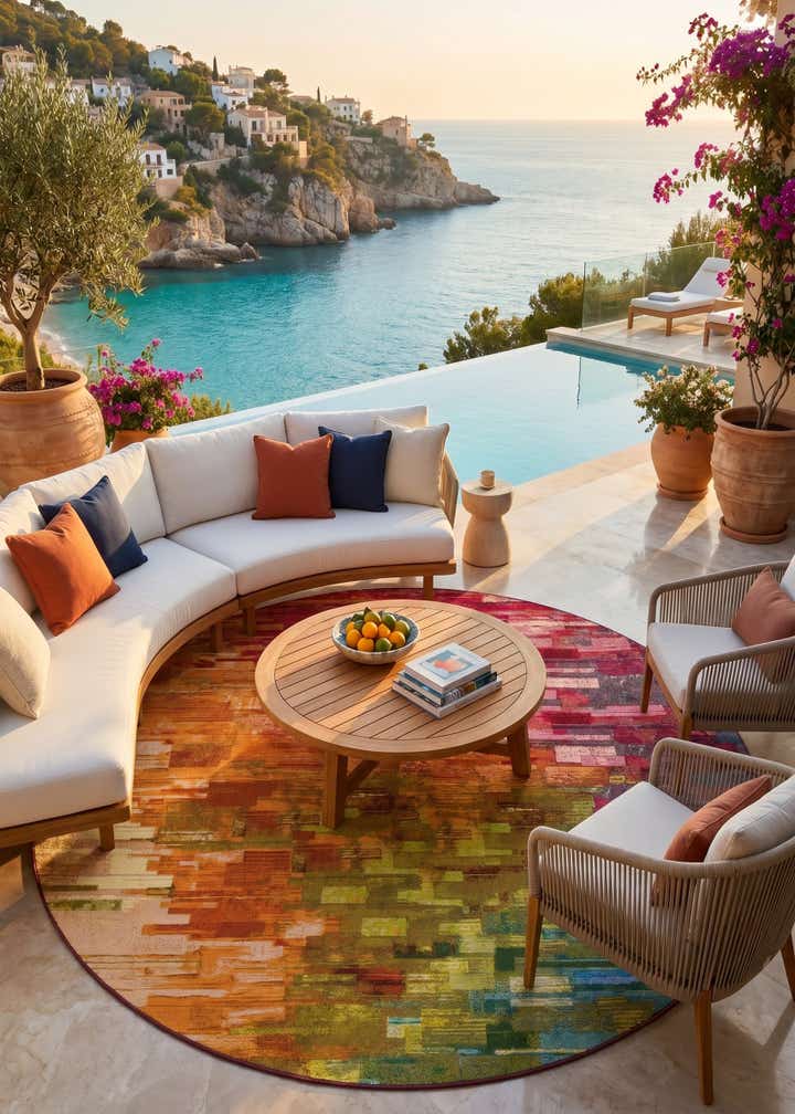 10' x 10' Easy-Clean Modern Indoor / Outdoor Round Rug