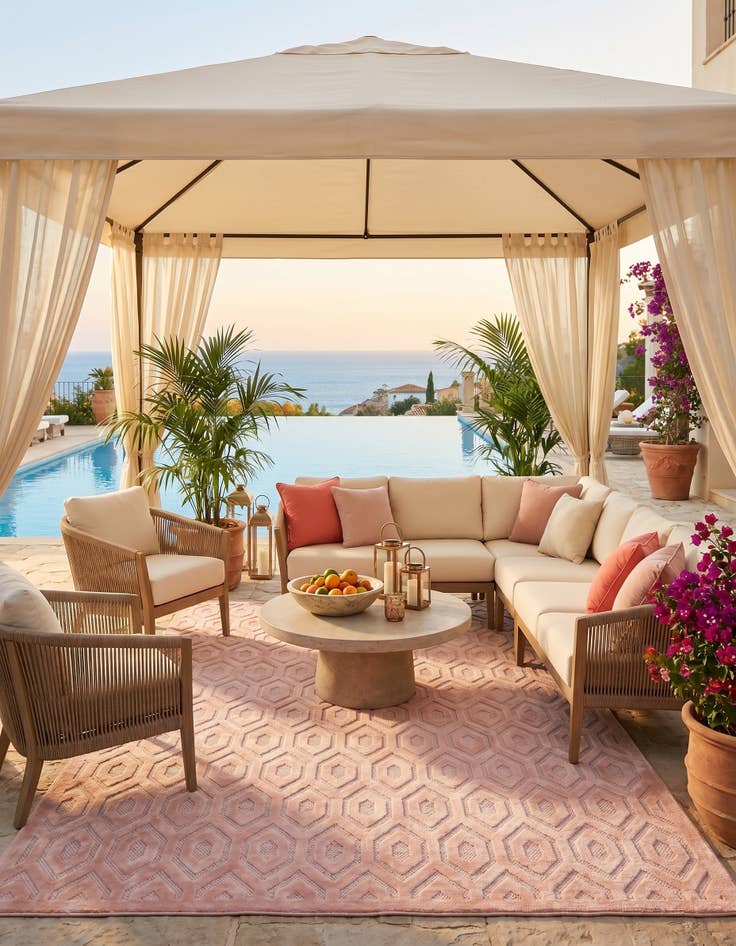 Detail image of 9' x 12' Easy-Clean Trellis Textured Indoor / Outdoor Rug