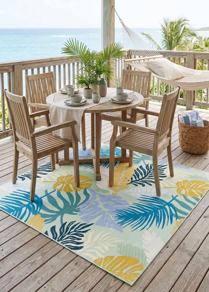 6' x 6' Easy-Clean Botanical Indoor / Outdoor Square Rug