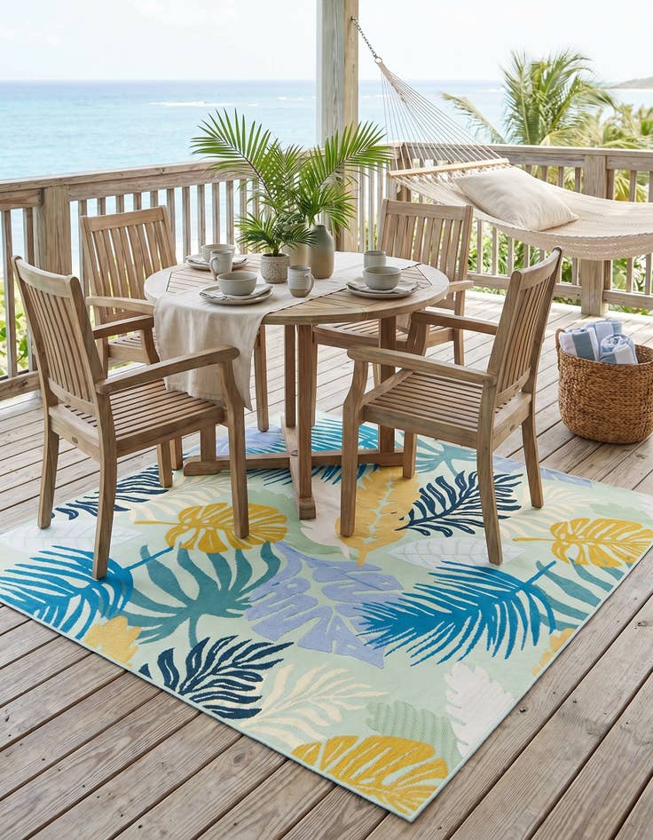 Detail image of 6' x 6' Easy-Clean Botanical Indoor / Outdoor Square Rug