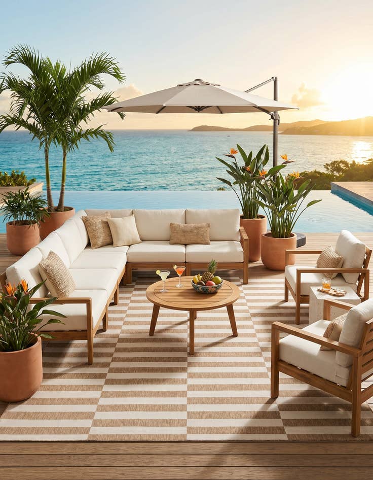 Detail image of 13' x 13' Easy-Clean Striped Indoor / Outdoor Square Rug