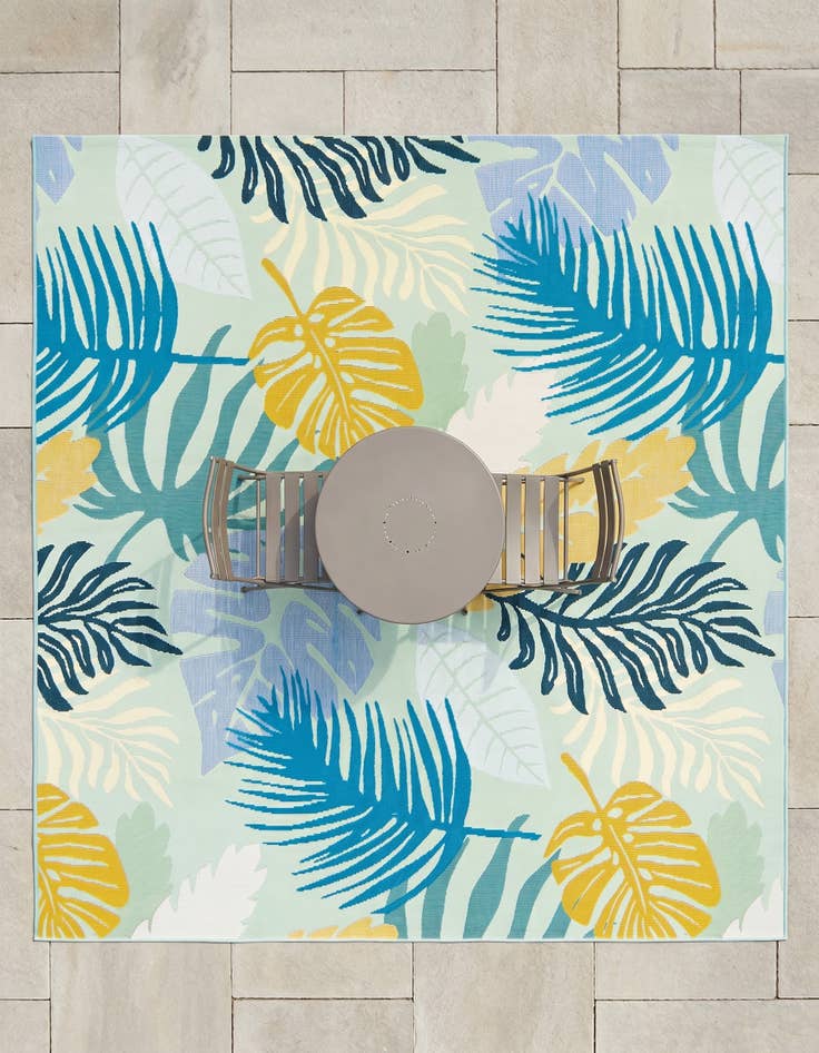 Detail image of 6' x 6' Easy-Clean Botanical Indoor / Outdoor Square Rug