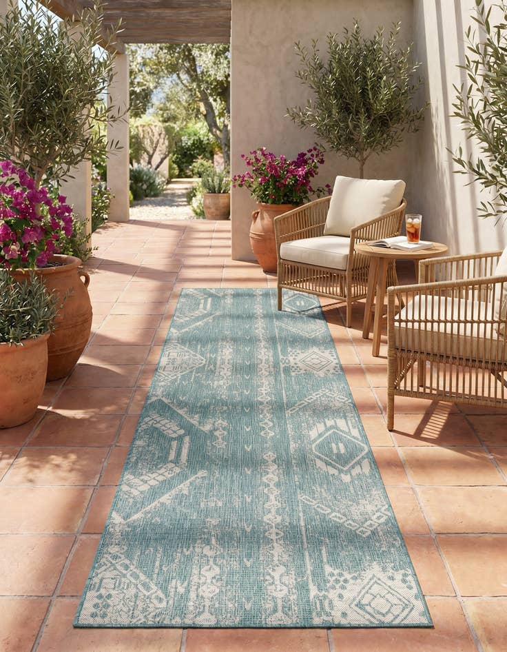 Detail image of 2' 7 x 12' Easy-Clean Bohemian Indoor / Outdoor Runner Rug
