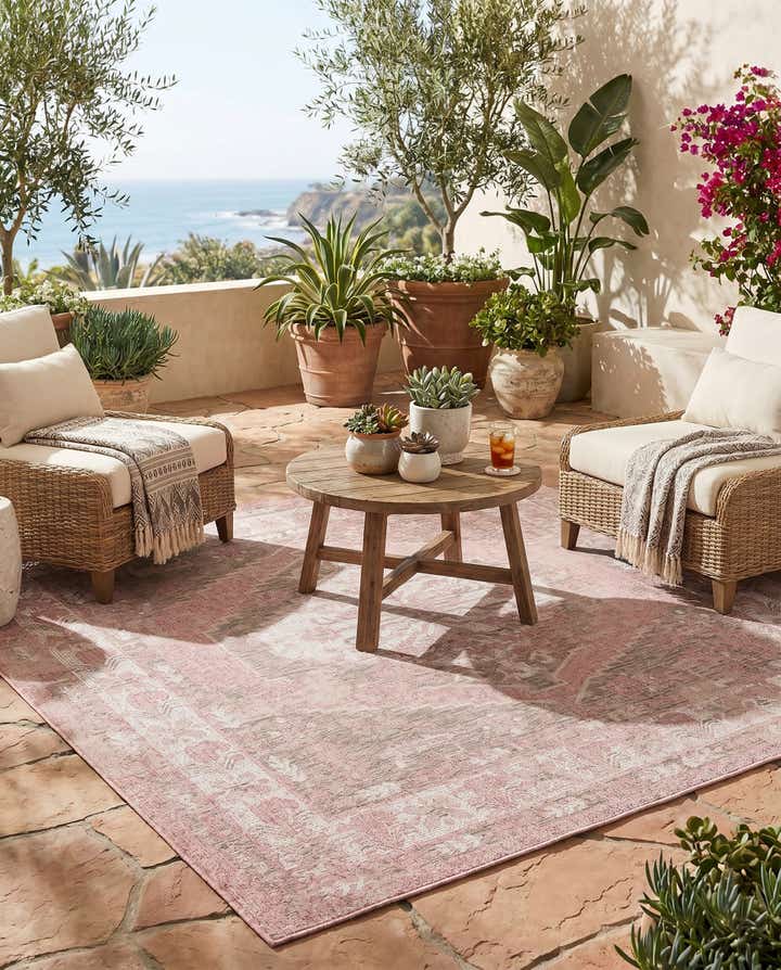 7' 10 x 7' 10 Easy-Clean Traditional Indoor / Outdoor Square Rug