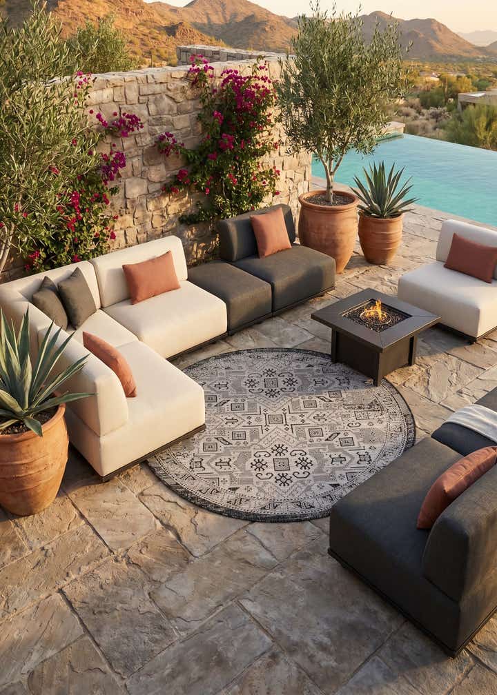 5' 3 x 5' 3 Easy-Clean Aztec Indoor / Outdoor Round Rug