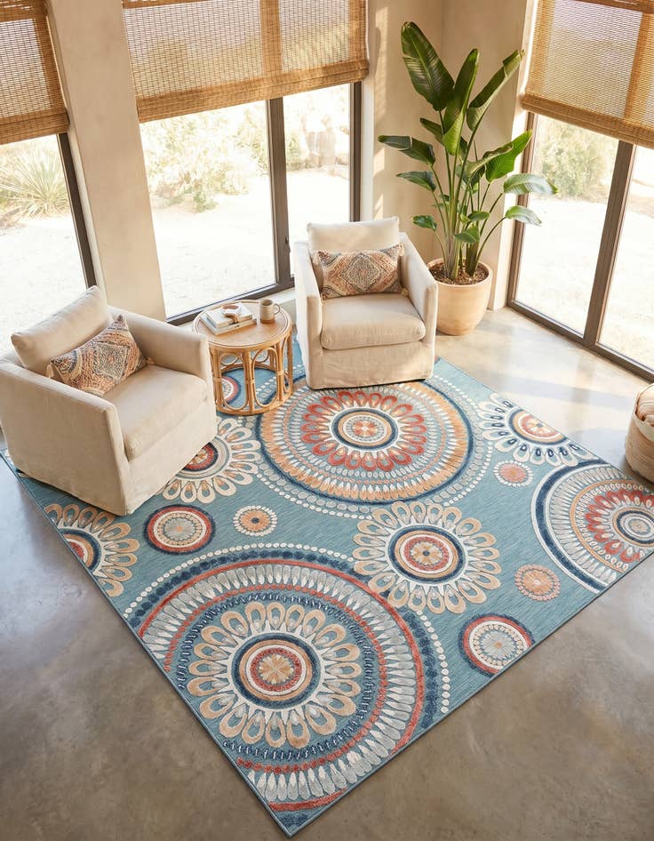 Detail image of 8' 2 x 8' 2 Easy-Clean Botanical Indoor / Outdoor Square Rug