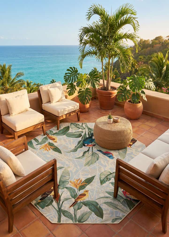 7' 10 x 7' 10 Easy-Clean Botanical Indoor / Outdoor Octagon Rug