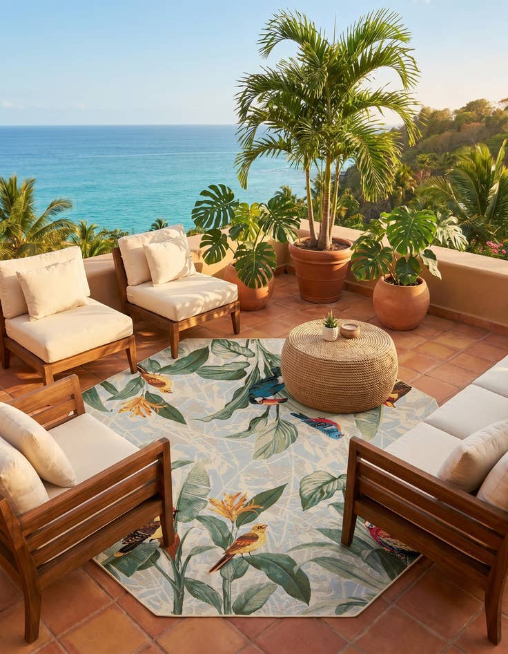 Detail image of 7' 10 x 7' 10 Easy-Clean Botanical Indoor / Outdoor Octagon Rug