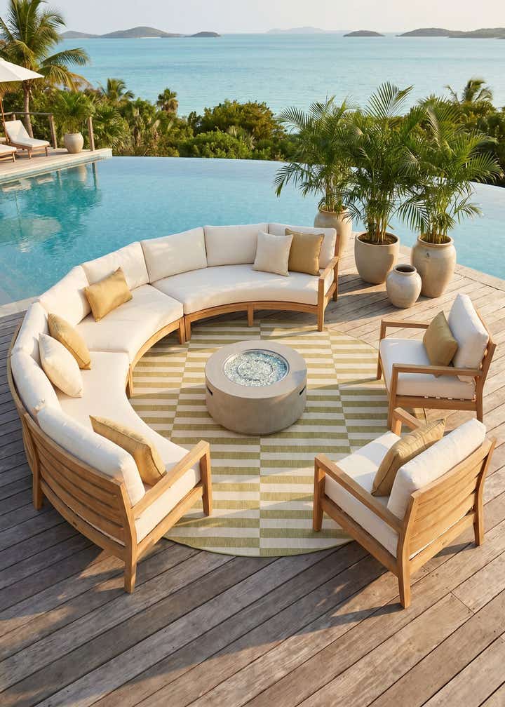 13' x 13' Easy-Clean Striped Indoor / Outdoor Round Rug