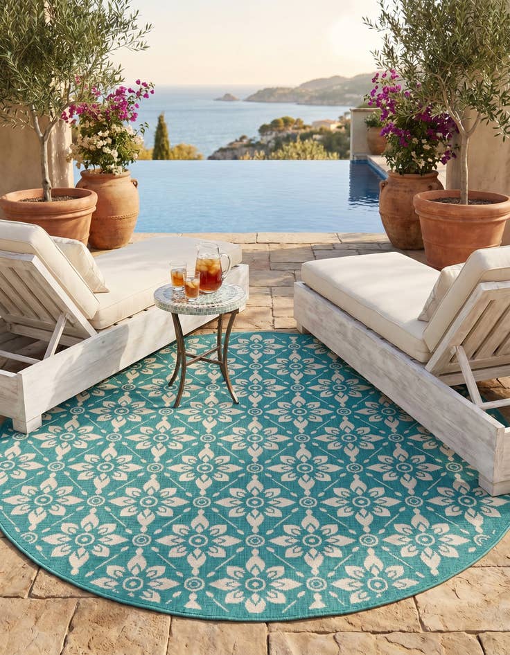 Detail image of 6' x 6' Easy-Clean Trellis Indoor / Outdoor Round Rug