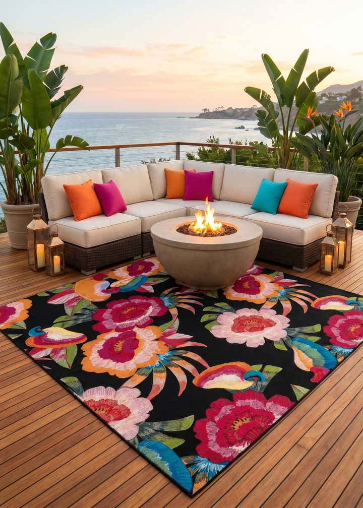 10' x 10' Easy-Clean Botanical Indoor / Outdoor Square Rug