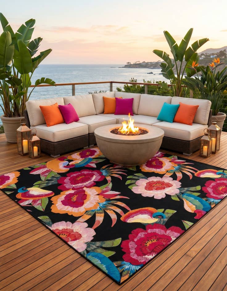 Detail image of 10' x 10' Easy-Clean Botanical Indoor / Outdoor Square Rug