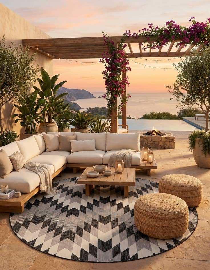 Detail image of 10' x 10' Easy-Clean Modern Indoor / Outdoor Round Rug