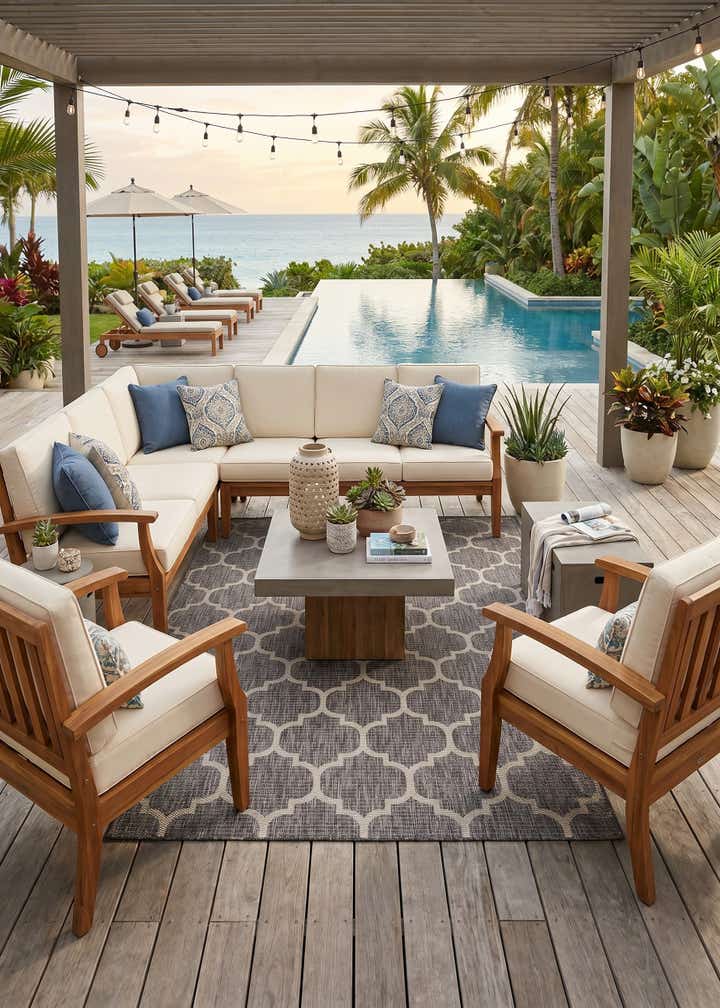 5' 3 x 8' Easy-Clean Lattice Indoor / Outdoor Rug