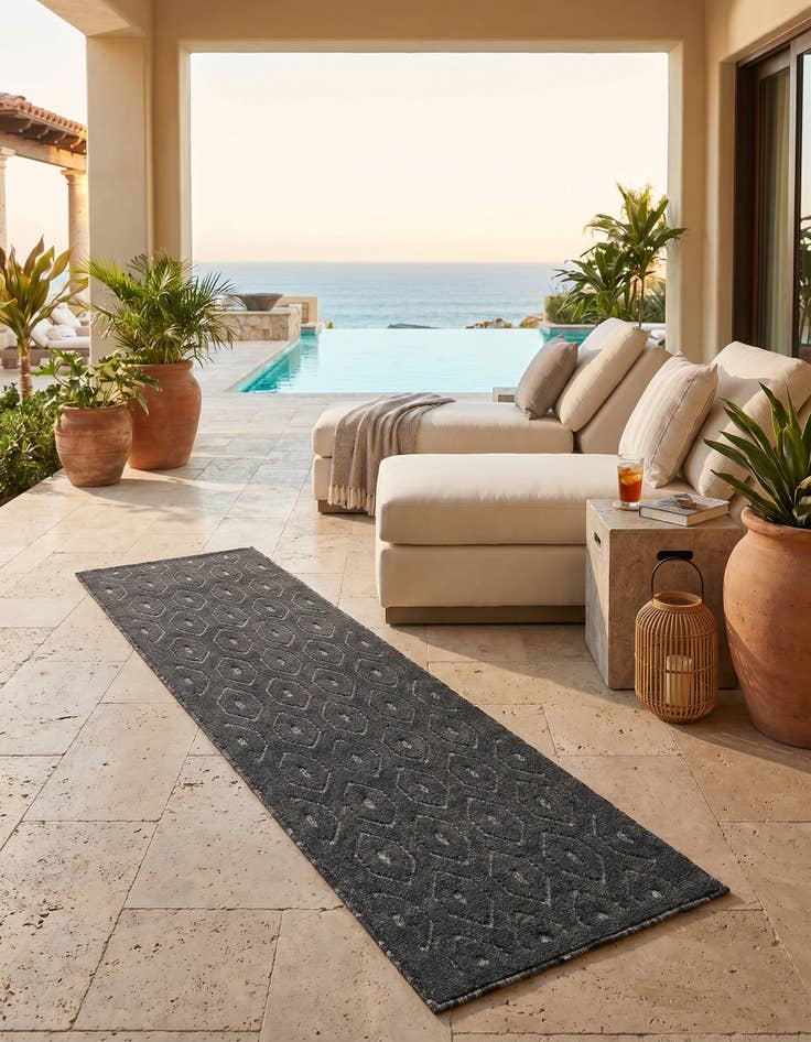 Detail image of 2' x 6' Easy-Clean Trellis Textured Indoor / Outdoor Runner Rug