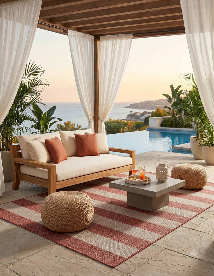 Detail image of 5' 3 x 7' Easy-Clean Striped Indoor / Outdoor Rug