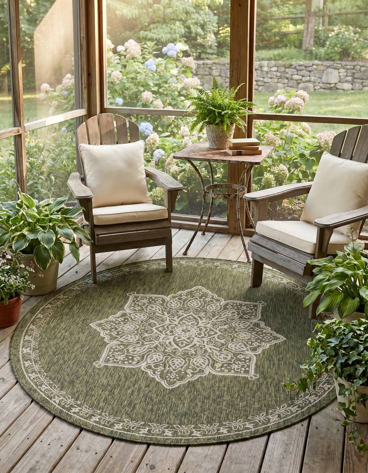 Detail image of 6' x 6' Easy-Clean Traditional Indoor / Outdoor Round Rug