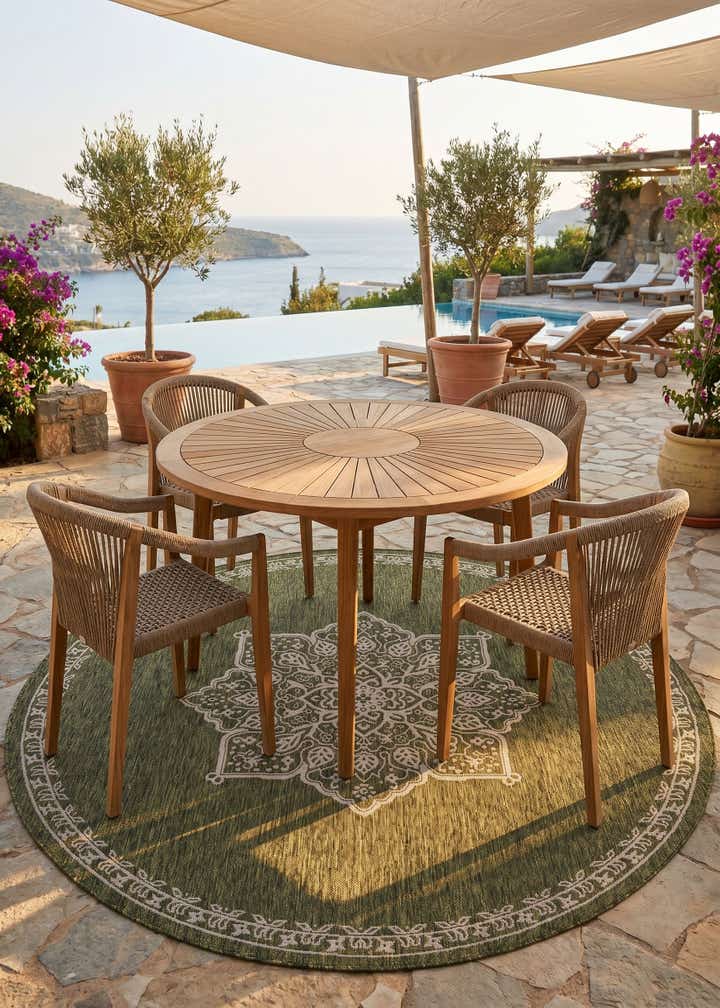 7' 10 x 7' 10 Easy-Clean Traditional Indoor / Outdoor Round Rug