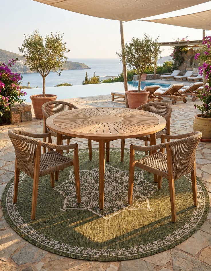 Detail image of 7' 10 x 7' 10 Easy-Clean Traditional Indoor / Outdoor Round Rug