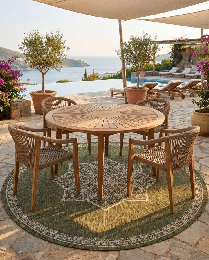 7' 10 x 7' 10 Easy-Clean Traditional Indoor / Outdoor Round Rug
