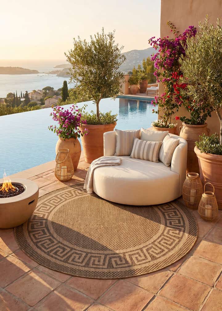 6' x 6' Easy-Clean Border Indoor / Outdoor Round Rug