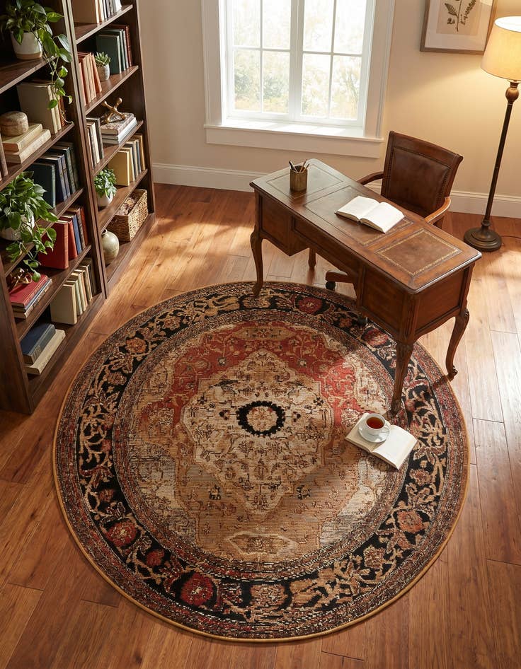 Detail image of 4' x 4' Easy-Clean Traditional Indoor / Outdoor Round Rug