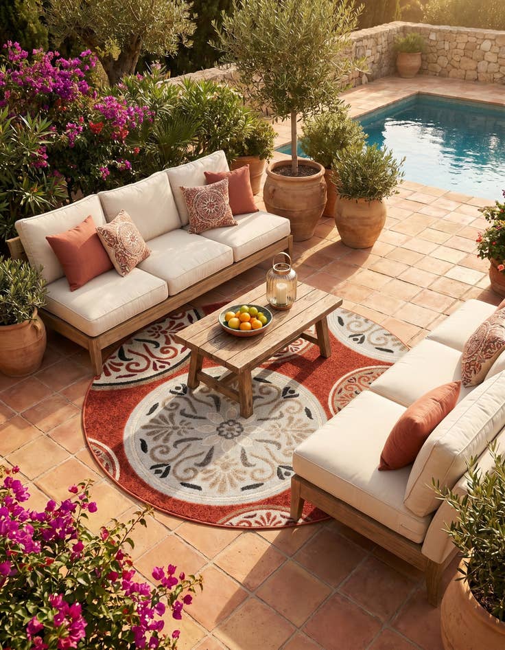 Detail image of 5' 3 x 5' 3 Easy-Clean Modern Indoor / Outdoor Round Rug