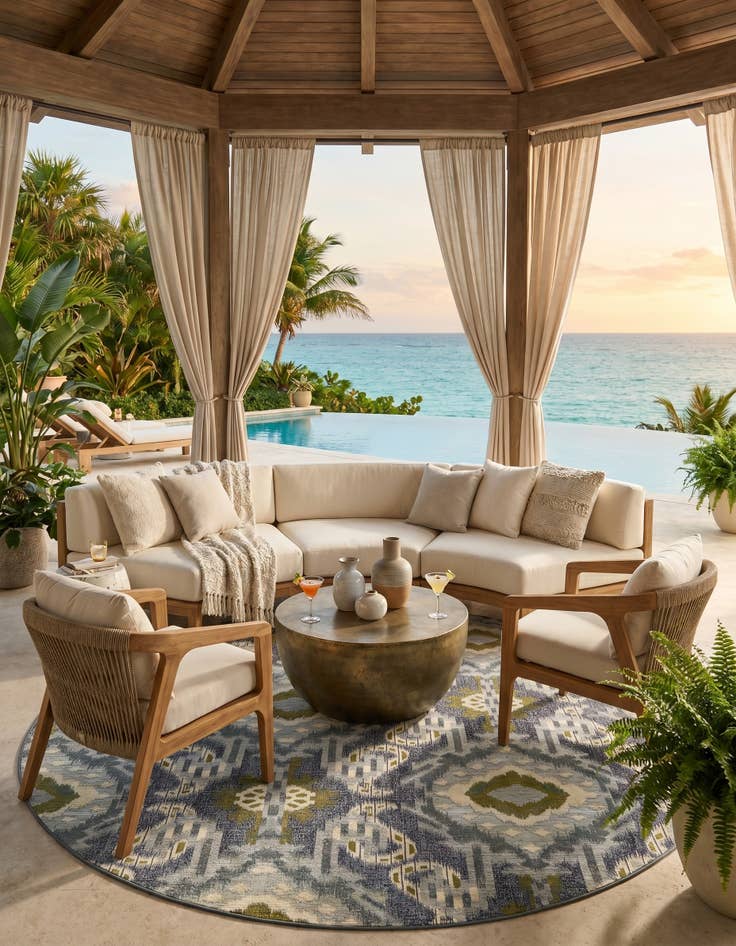 Detail image of 8' x 8' Easy-Clean Modern Indoor / Outdoor Round Rug