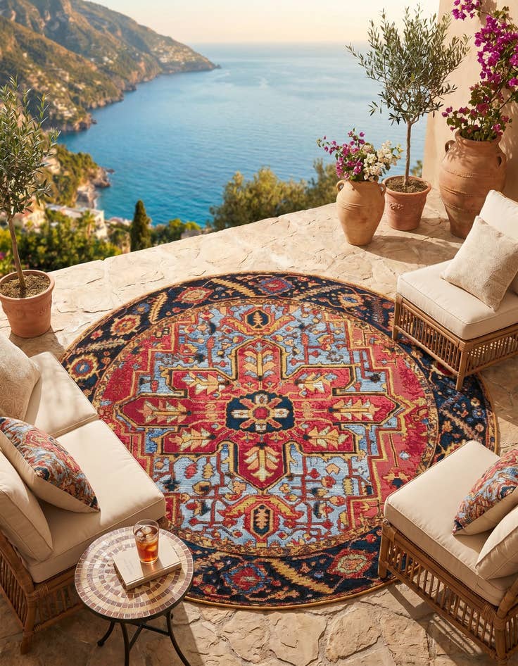 Detail image of 5' x 5' Easy-Clean Traditional Indoor / Outdoor Round Rug