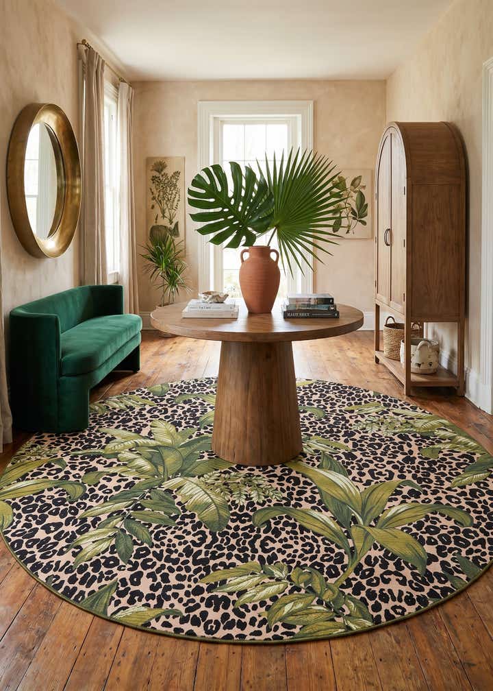 10' x 10' Easy-Clean Botanical Indoor / Outdoor Round Rug
