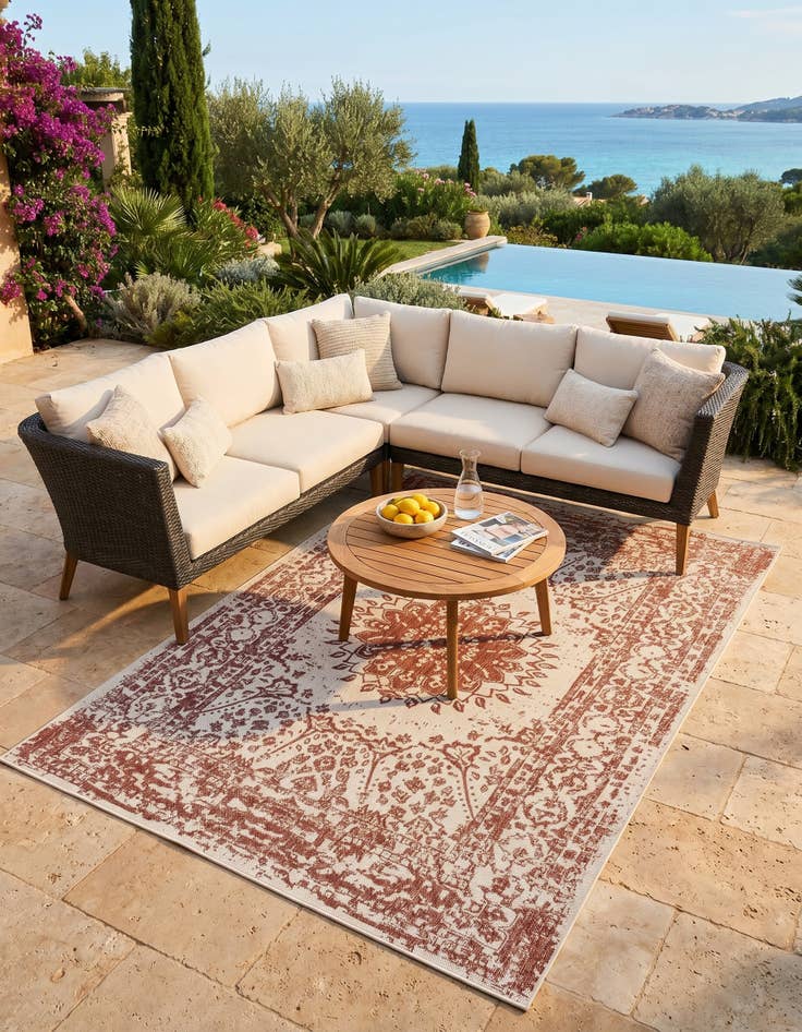 Detail image of 5' 3 x 8' Easy-Clean Traditional Indoor / Outdoor Rug