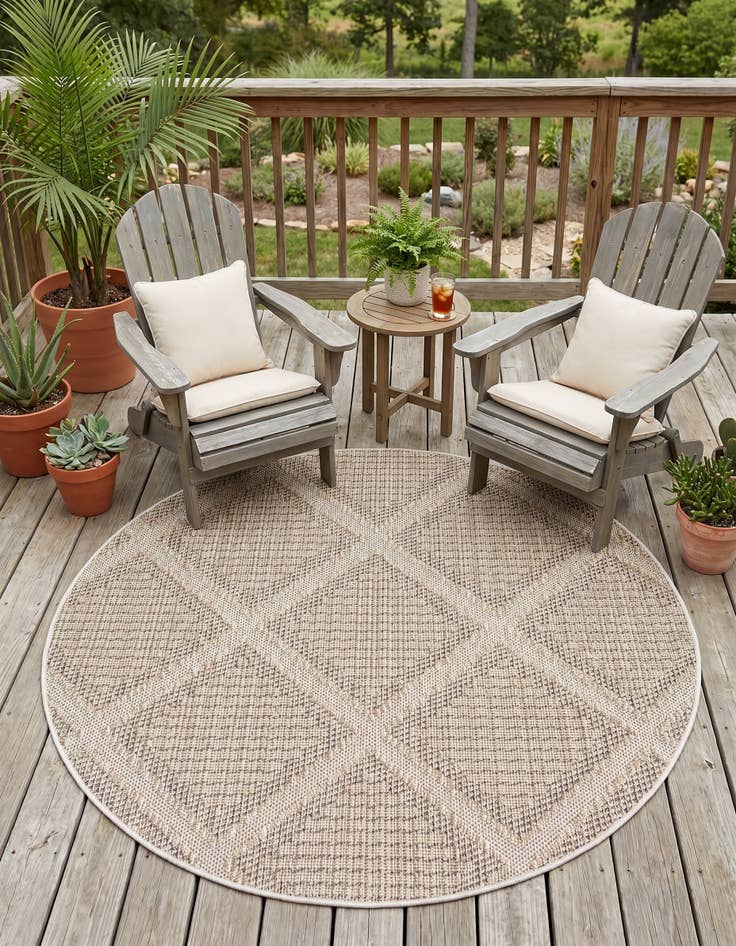 Detail image of 5' 3 x 5' 3 Easy-Clean Trellis Indoor / Outdoor Round Rug