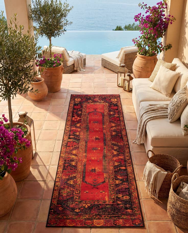 Detail image of 2' 7 x 7' Easy-Clean Tribal Indoor / Outdoor Runner Rug