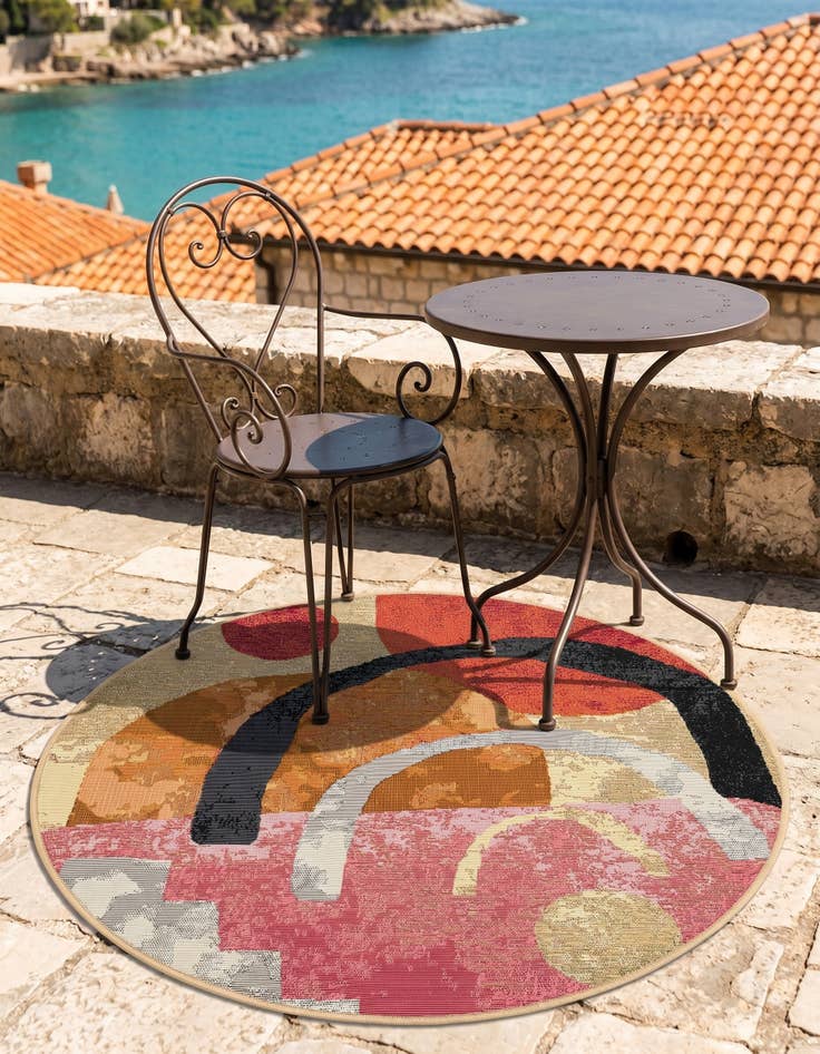 Detail image of 3' x 3' Easy-Clean Modern Indoor / Outdoor Round Rug