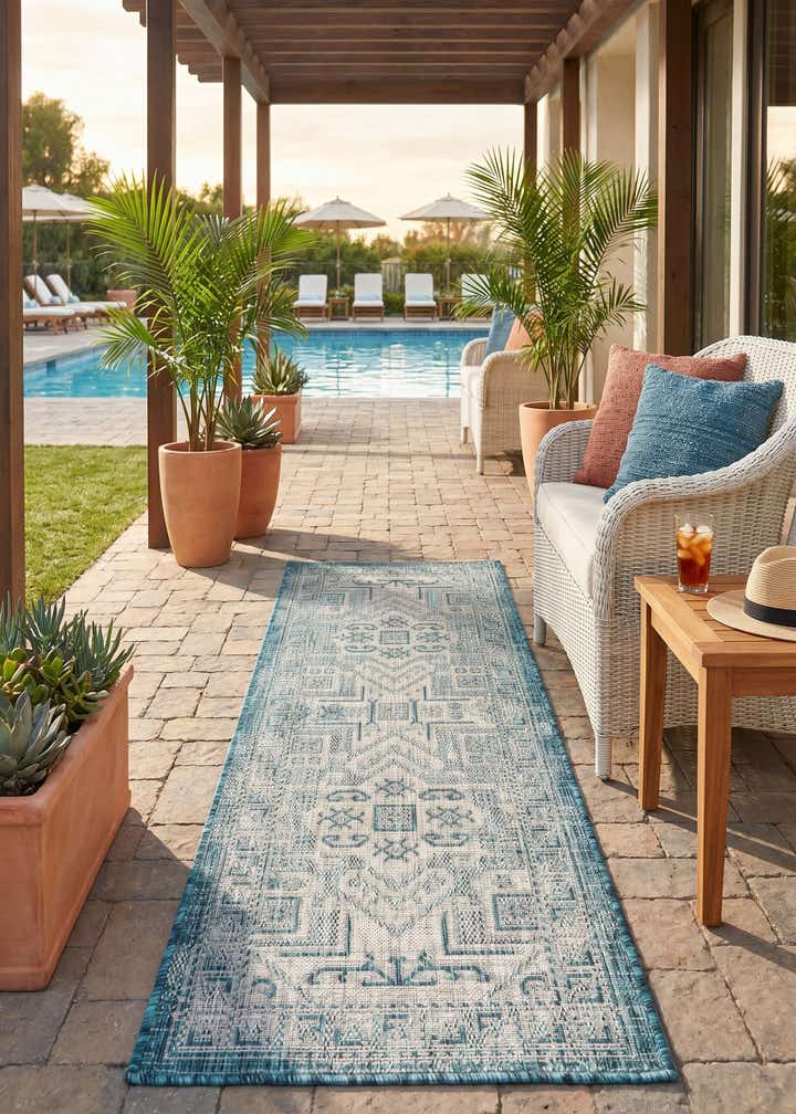 2' x 6' Easy-Clean Aztec Indoor / Outdoor Runner Rug