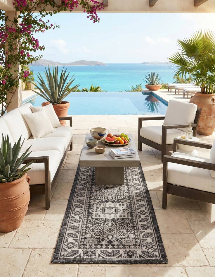 Detail image of 2' x 6' Easy-Clean Aztec Indoor / Outdoor Runner Rug